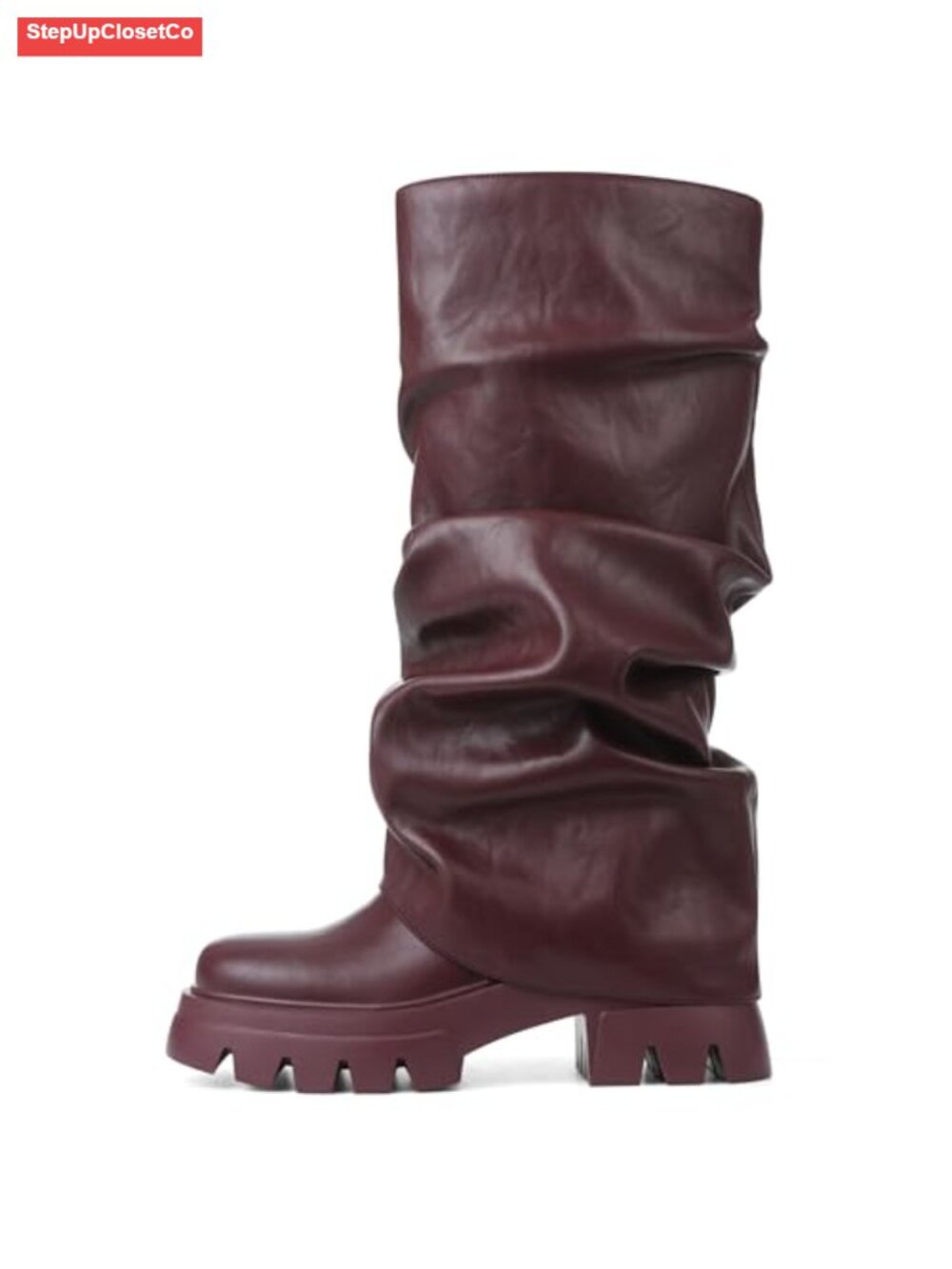 Womens Fold Over Slouchy Mid Calf Boots Chunky Block Heel Pull On